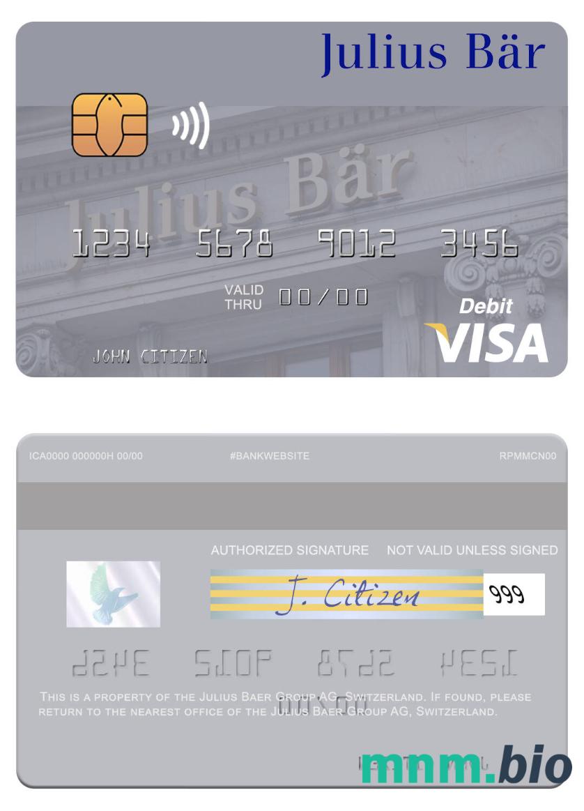 Switzerland Julius Baer Group AG visa debet karta przykład w formacie PSD